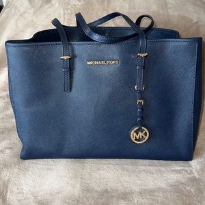 Michael Kors Travel Tote Navy Blue Saffiano Leather